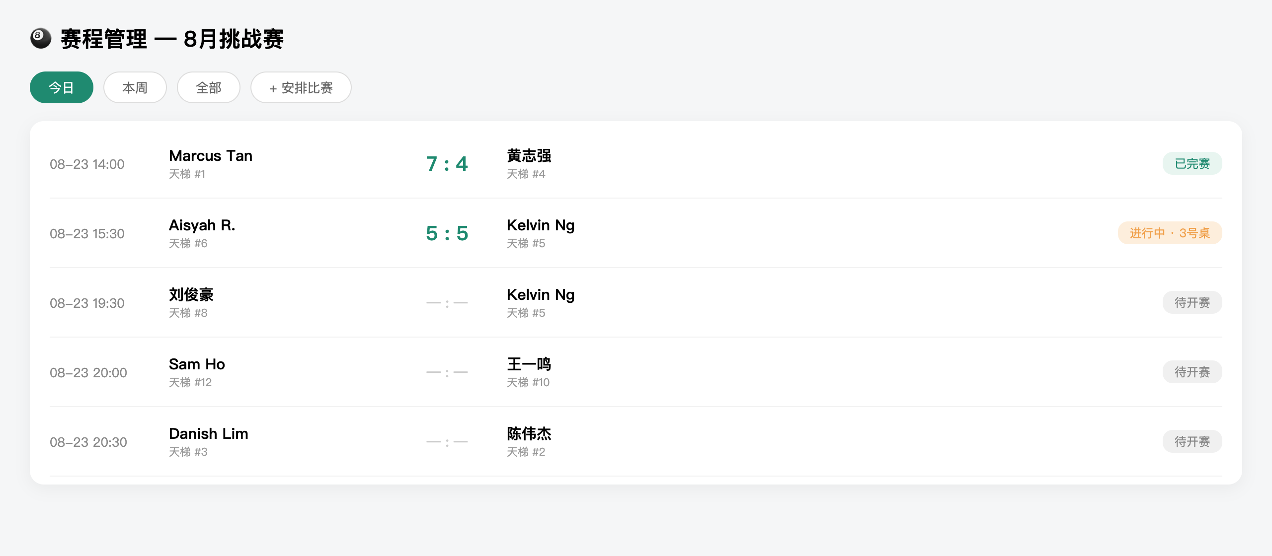 Match scheduling 赛程管理